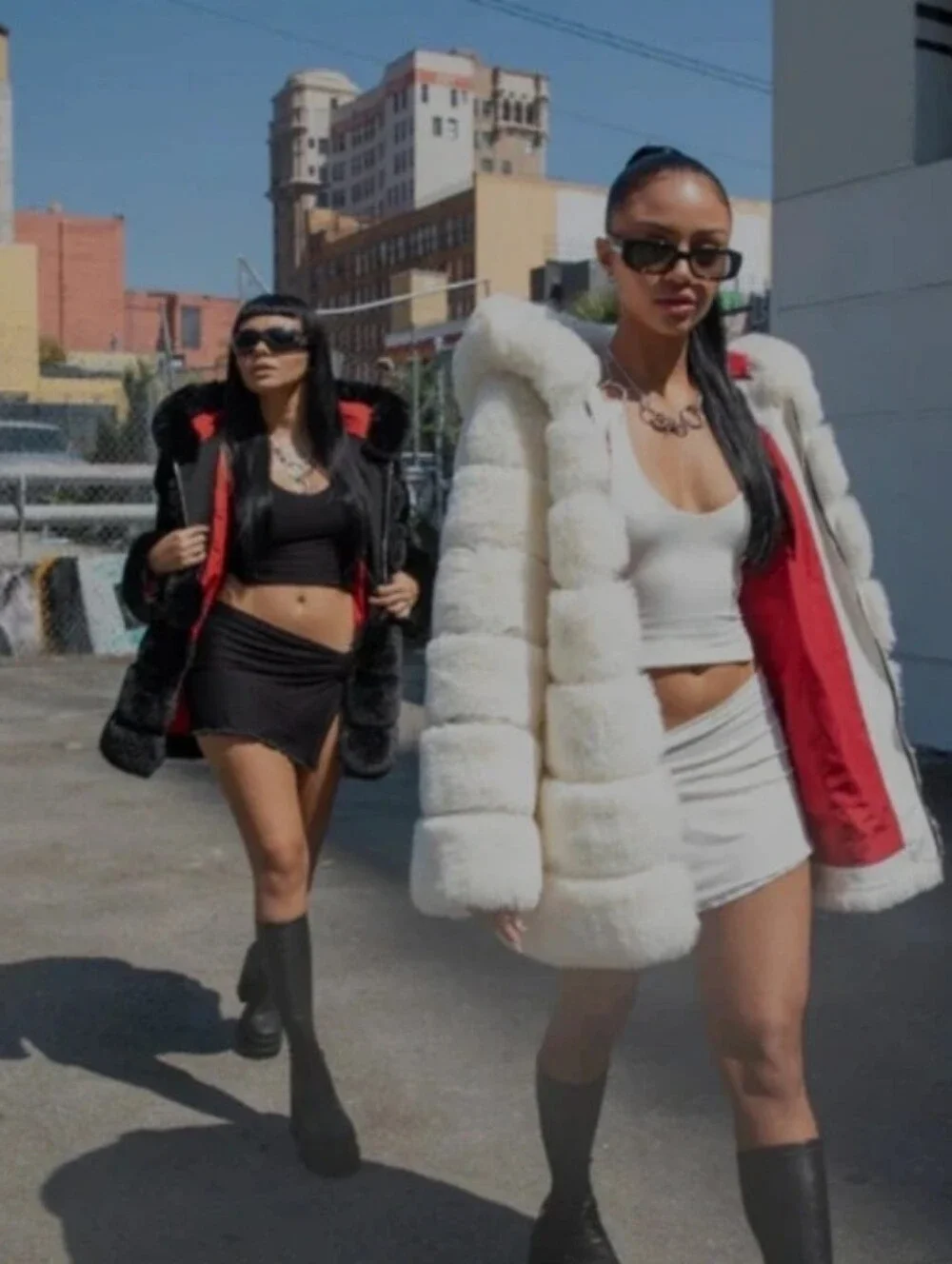 Disco Disiac Black Vegan Fur Hooded Coat with Red Lining - Women's Jacket
